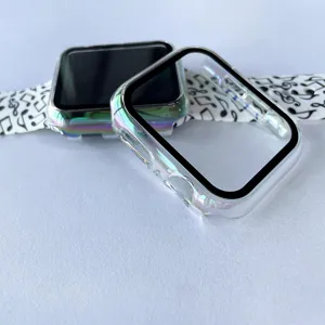 Regenbooggegalvaniseerde PC beschermhoes voor Apple Watch gecombineerd met muzieknoten bandje.