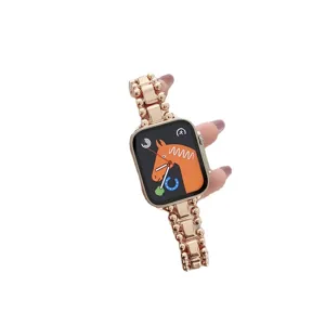 Cinturino per orologio in perline metalliche oro rosa compatibile con smartwatch, accessorio elegante.