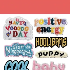 Color letter embroidery patch, dopamine style English text fabric badge for clothing apparel decor.