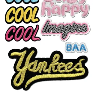 Colorful English letter embroidery patches, dopamine style DIY clothing accessories, detail view