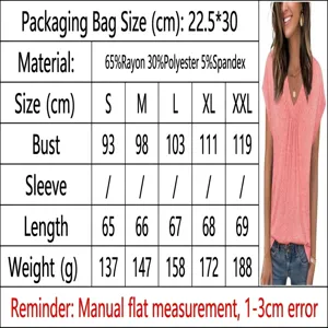 Mujer color sólido cuello V manga corta suelto casual T-shirt top tabla de tallas detalles