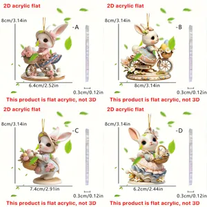 Detaillierte Nahaufnahme des süßen Osterhasen Acryl Flachanhängers mit klaren Maßen.