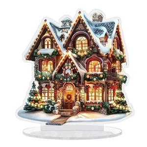 Acryl Kerst Sneeuwhuis LED Licht Bureau Decoratie Lichtgevend Ornament Amerikaanse Landelijke Stijl Festival Decor Cadeau