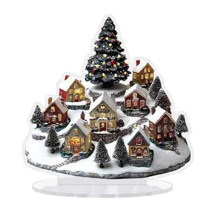 Acryl kerstdorp sneeuwhuis desktop decoratie ornament met transparante voet voor feest.