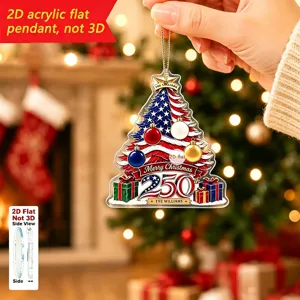 Colgante plano de acrílico 2D para árbol de navidad con bandera de EE. UU., regalo festivo.