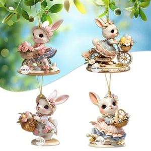 Ostern Hase Acryl Flach Anhänger 2D Niedliches Kaninchen Hängende Deko Für Auto Rückspiegel Rucksack Schlüsselanhänger Frühlingsgeschenk