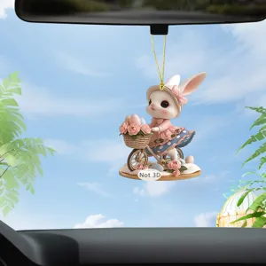 Oster kawaii Kaninchen Acryl Hängeornament, süße Urlaubs Auto Rückspiegel Dekoration.