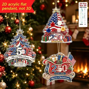 Colgante Árbol Navidad Acrílico 2D USA 250 Aniversario Adorno Plano Fiesta Regalo