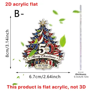 Vista detallada del adorno plano de acrílico 2D para árbol de Navidad con dimensiones.