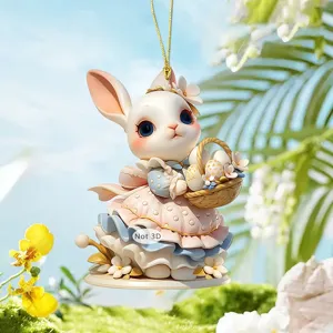 Süßer Osterhase Acryl Schlüsselanhänger Auto Rückspiegel Hänger Frühlingsdeko Geschenk