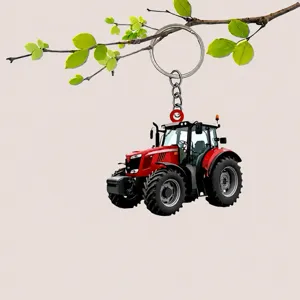 Roter Traktor Acryl flacher Schlüsselanhänger Anhänger für Auto Rückspiegel Dekoration süß.