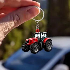 Neuer roter Traktor Acryl Schlüsselanhänger 2D flach Auto Rückspiegel Deko Anhänger