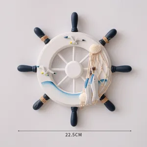 Mediterranean Style Wooden Ship Wheel Wall Hanging Nautical Ocean Theme Home Decor Room Hanging Ornament