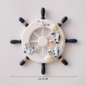 Mediterranean wooden ship wheel wall hanging decor nautical steering wheel ornament 22.5cm