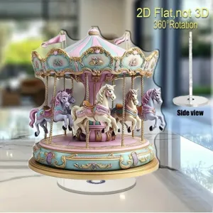 Flat acrylic carousel ornament with 360 degree rotation feature, perfect festival gift decoration.