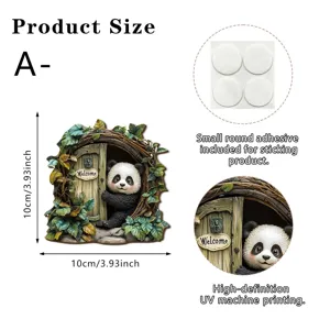 Joli panda cabane dans l'arbre déco jardin miniature conte de fées résine 10x10cm adhésif extra