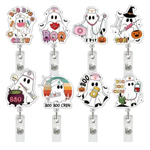 Halloween ghost nurse acrylic badge reel retractable id card holder cute office accessory