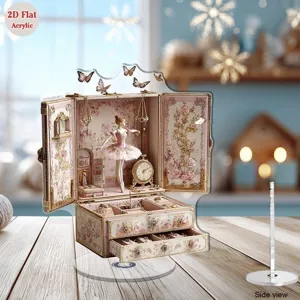 Vintage ballerina jewelry box flat acrylic ornament desktop decor holiday gift showcase display