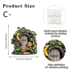 Présentation détaillée de la porte d'arbre de jardin de fées mignonne avec impression UV.