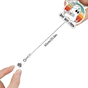 Halloween ghost nurse acrylic badge reel detail showing 65cm retractable cord length.