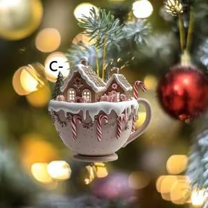 Kerstfeest Gingerbread Huis Koffiekopje Hangende Ornament Schattige Auto Hanger Decor