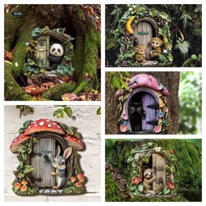 Ornement de porte d'arbre en résine féerique, adorable décor d'animal pour jardin extérieur.