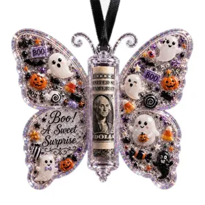 Halloween Acryl Schmetterling Geldgeschenk Halter Ornament mit Glitzer Geister Kürbis.