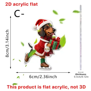 Navidad perro salchicha acrílico plano colgante adorno árbol de Navidad regalo 8cm