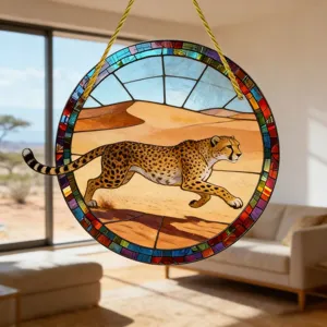 Acryl Tier runder Sonnenfänger Fenster hängende Dekoration, Gepard Wüste Design Anhänger innen außen.