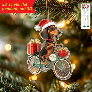 Navidad perro salchicha bicicleta acrílico plano colgante festivo árbol decoración regalo