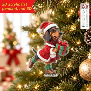 Colgante plano de acrílico de salchicha de navidad adorno colgante con caja de regalo para árbol