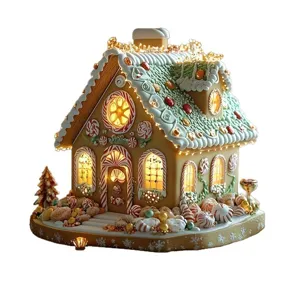 Christmas gingerbread house LED light tabletop ornament holiday festive decoration festive winter decor