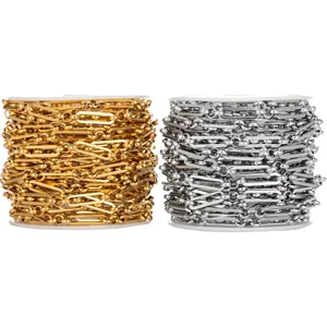 Stainless steel DIY paperclip and bead chain roll, dual gold and silver colors for jewelry.