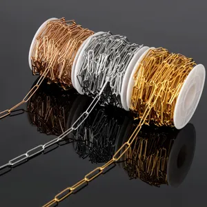 Stainless Steel Paperclip Chain Bulk Roll Gold Steel Plated Cross Cable Chains For Jewelry Making DIY Craft Supplies