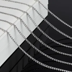 Stainless steel metal chain necklace detail close up view, silver fashion jewelry link