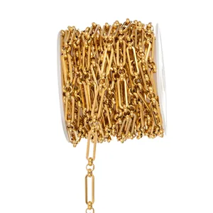 Gold stainless steel paperclip chain DIY jewelry making material, detailed view of chain roll.