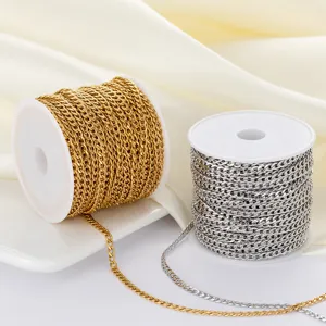 Stainless steel NK chain rolls, gold and silver Cuban chains for DIY jewelry making and crafts.