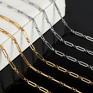 Detailed view of golden and silver paperclip chains for DIY jewelry making and necklaces.