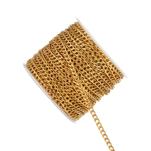 Close-up detail of gold stainless steel Cuban chain spool, ideal for jewelry making and DIY crafts.