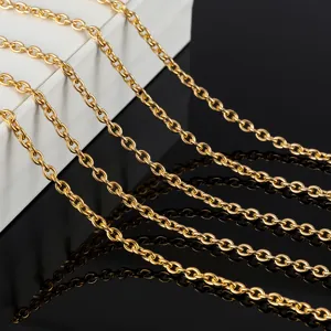 Detailed view of stainless steel round O chain and cable chain for DIY jewelry making accessories.