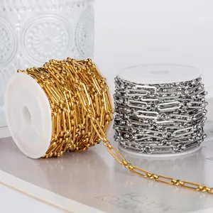 Stainless steel paperclip chain spool for DIY jewelry making, gold and silver necklace components.