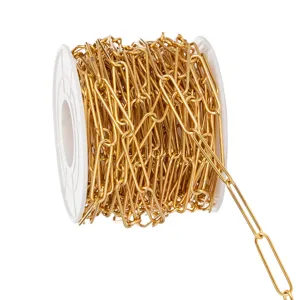 Stainless steel paperclip chain gold color roll DIY jewelry making finding supply