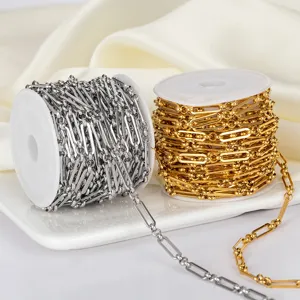 Stainless steel paperclip chain with beads roll detail for DIY jewelry making and necklaces.