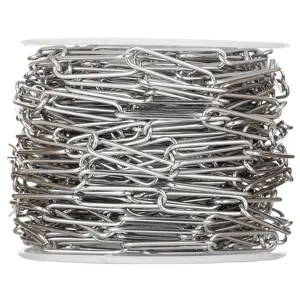 Detailed view of stainless steel paperclip chain spool, perfect for DIY jewelry making and crafting.