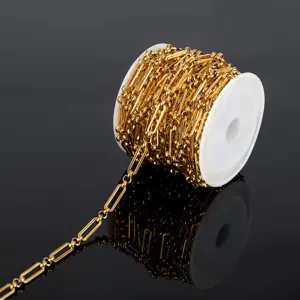 Gold stainless steel 3:1 paperclip chain with round beads for DIY jewelry accessory