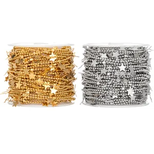 Stainless steel star bead chain detail, gold and silver color, DIY jewelry making parts.