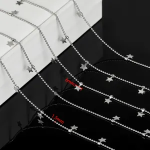 Stainless steel bead chain with star charms, DIY necklace bracelet jewelry making accessories.