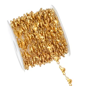 Stainless steel 18k gold plated heart chain detail for DIY jewelry making, necklace accessory.