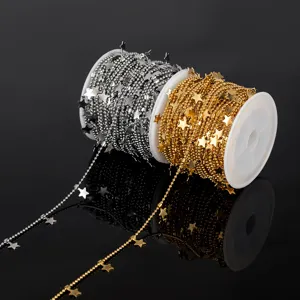 Stainless steel bead chain with star charms, detailed close-up for DIY jewelry making accessories.