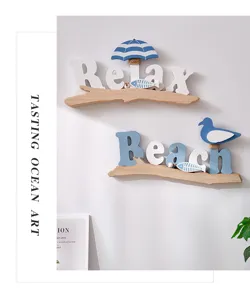 Mediterranean wooden wall art beach decor hanging sign for kids bedroom nursery home.